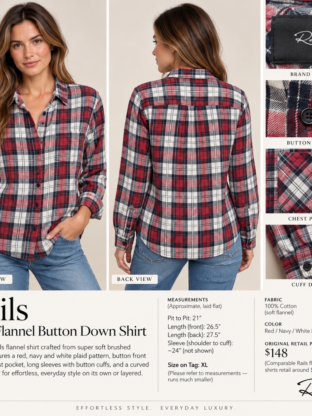 Rails Lennox Patriot Plaid Flannel Button-Down Shirt Pocket